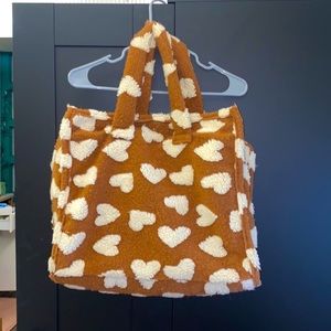 ANTHROPOLOGIE Faux Fur Tote Bag Hearts in Sherpa/Shearling
